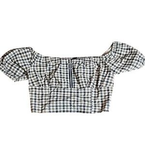 Cotton:On Plaid/Gingham‎ Crop Top, Off the Shoulder, Women's Size XS